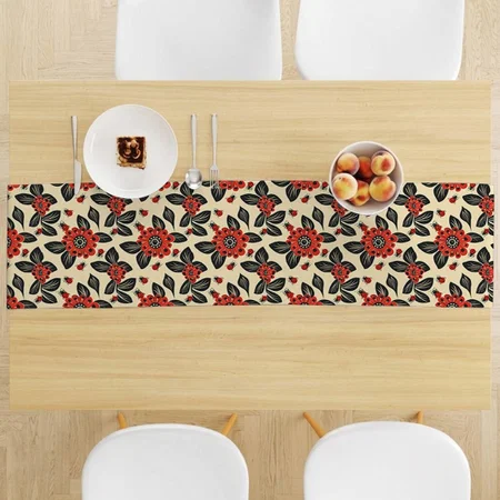 Vibrant Ladybugs And Blossoms Customized Printed Cloth Table Runner
