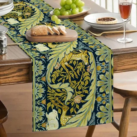 Vintage Art Nouveau Deer & Rabbits Customized Printed Cloth Table Runner