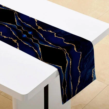 Navy Blue Gold Glitter Customized Printed Cloth Table Runner