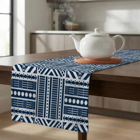 Blue Tribal Pattern Art Customized Printed Cloth Table Runner