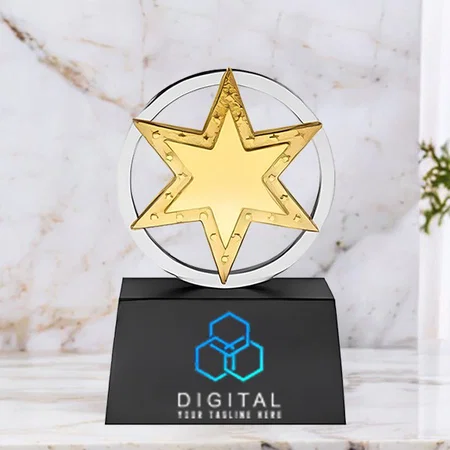 Golden Star Circle Customized Trophy Award - 14.5 CM
