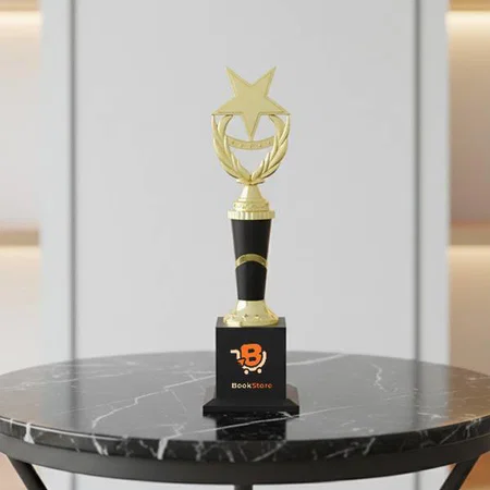 Black And Golden Metal Customized Trophy Award - 14.25 Inch