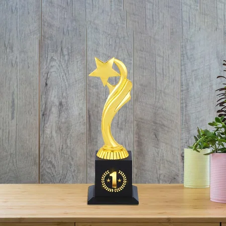 Black And Golden Metal Customized Trophy Award - 11.5 Inch