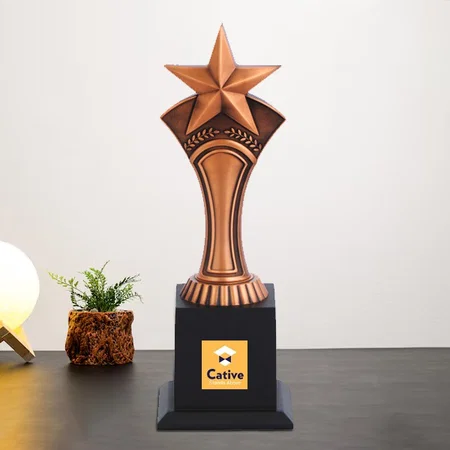 Black And Copper Metal Customized Trophy Award - 11.5 Inch