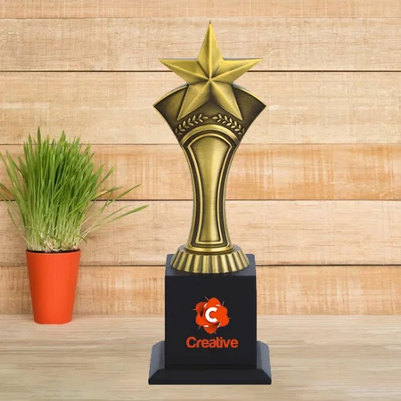 Black And Golden Metal Customized Trophy Award - 11.5 Inch