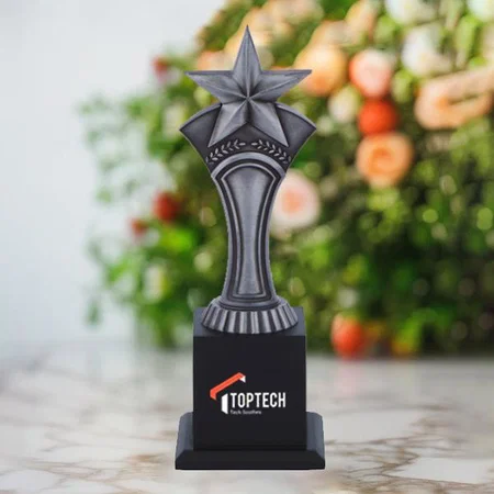 Black And Silver Metal Customized Trophy Award - 11.5 Inch