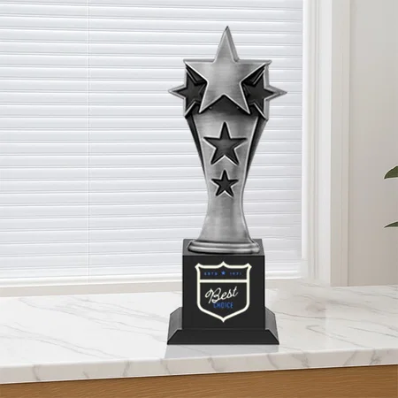 Silver Tri-Star Customized Trophy Award - 28.5 CM