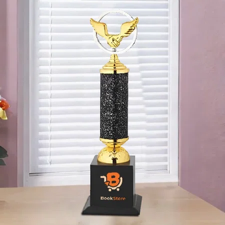 Golden Handshake Wings Metal Customized Trophy Award - 34.5 CM