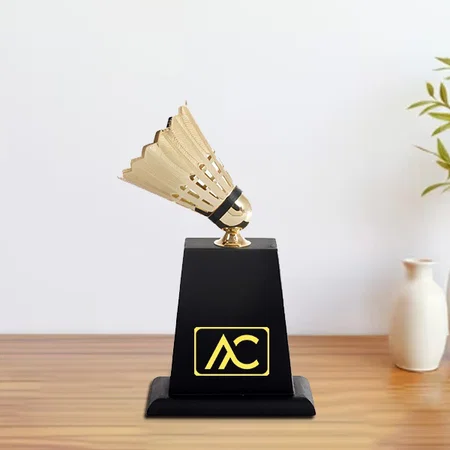Golden Shuttle Badminton Metal Customized Trophy Award - 21.5 CM