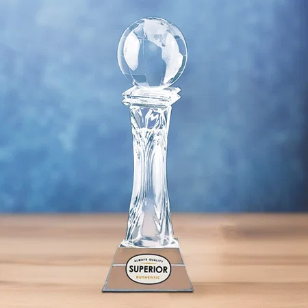 Globe on Top Crystal Customized Trophy Award - 30 CM