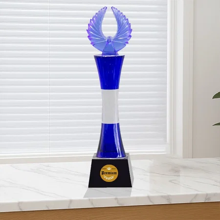Blue & White Premium Crystal Customized Trophy Award - 31 CM