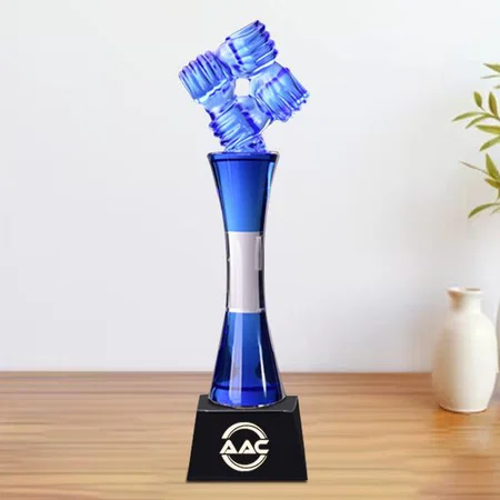 Teamwork Blue Crystal Customized Trophy Award - 32.5 CM