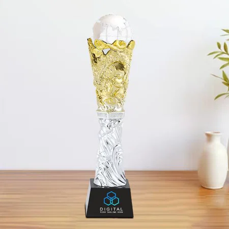 Crystal Globe & Gold Customized Trophy Award - 33 CM