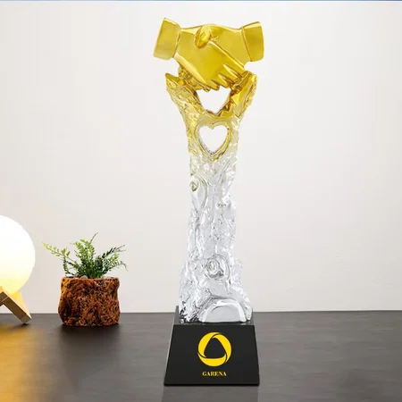 Successful Handshake Crystal Customized Trophy Award - 28 CM