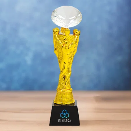Diamond Design Golden Crystal Customized Trophy Award - 28 CM
