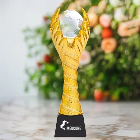 Crystal Globe Golden Customized Trophy Award - 30 CM
