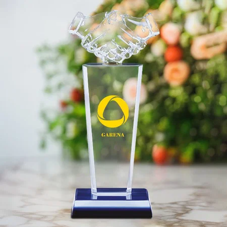 Handshake Crystal Customized Trophy Award - 25.5 CM
