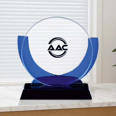 Blue Circle Crystal Customized Trophy Award - 17.5 CM