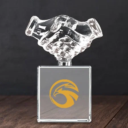 Handshake Crystal Customized Trophy Award - 13.5 CM