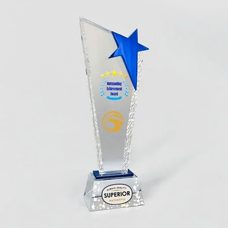 Blue Star Crystal Customized Trophy Award - 27.5 CM