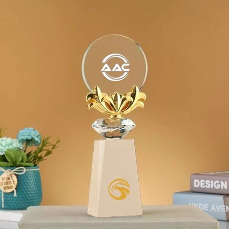 Circular Crystal Customized Trophy Award - 26 CM