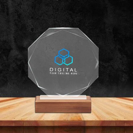 Crystal Hexagon Customized Trophy Award - 7 Inch