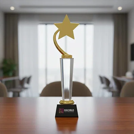 Golden Star Crystal Customized Trophy Award