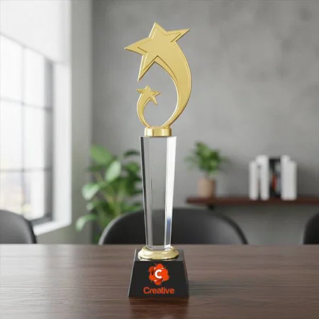 Crystal Gold Star Customized Trophy Award - 13.5 Inch