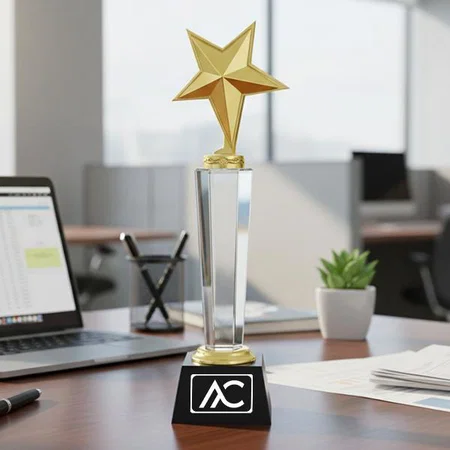 Crystal Gold Star Customized Trophy Award - 12 Inch