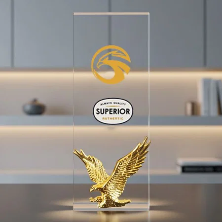 Transparent Crystal With Golden Eagle Customized Trophy Award - 9 Inch