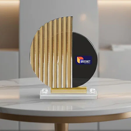 Golden And Black Crystal Customized Trophy Award - 8.5 Inch