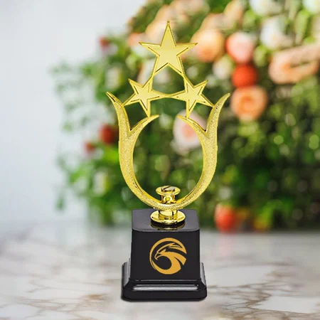 Tri-Star Golden Customized Trophy Award