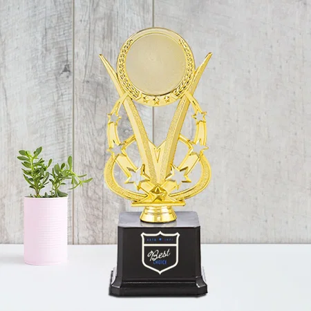 Golden Premium Customized Trophy Award - 21 CM