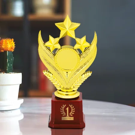 Tri-Star Golden Customized Trophy Award