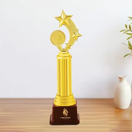 Tri-Star Golden Customized Trophy Award