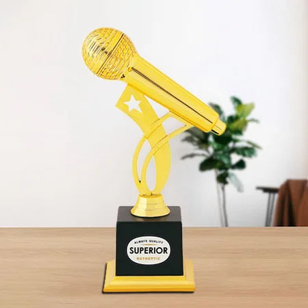Singer Mic Golden Customized Trophy Award - 23.5 CM