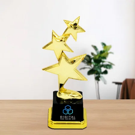 Tri-Star Golden Customized Trophy Award