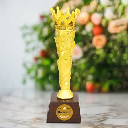 Golden Abstract Crown Customized Trophy Award - 28 CM