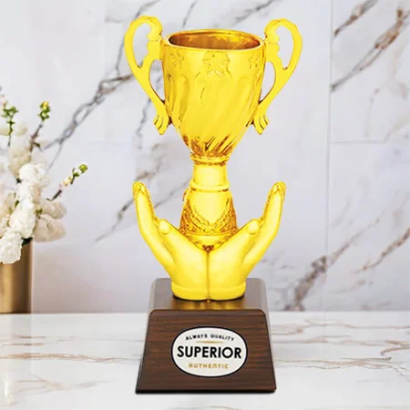 Royal Cup Golden Customized Trophy Award - 23.5 CM