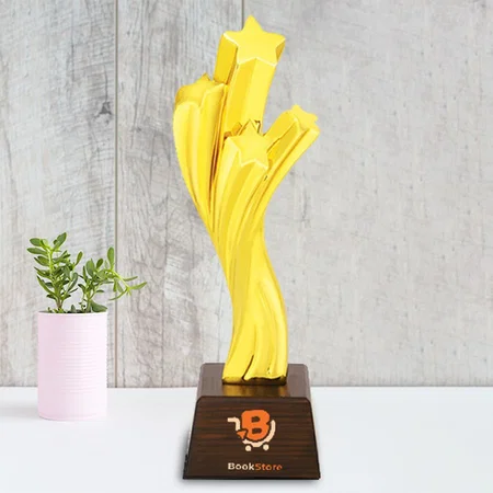 Tri-Star Golden Customized Trophy Award - 29 CM