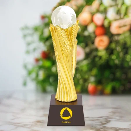 Pearl Globe on Top Customized Trophy Award - 27 CM