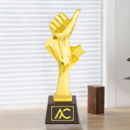 Thumbs Up Golden Customized Trophy Award - 29 CM