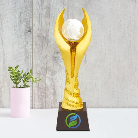 Globe Pearl Golden Customized Trophy Award - 27.5 CM