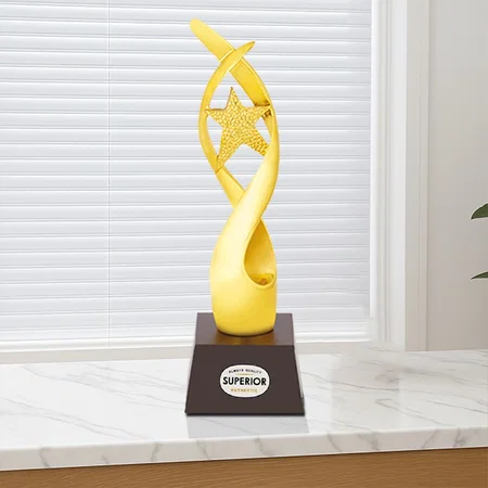 Twisted Star Golden Customized Trophy Award - 30 CM