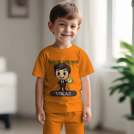 Talk Less Work More Customized Cotton Co-ord Set for Kids