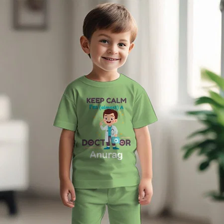 Keep Calm I'm Almost a Doctor Customized Cotton Co-ord Set for Kids
