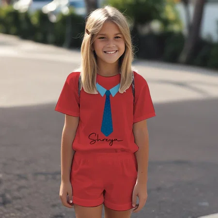 Elegant Blue Tie Customized Cotton Co-ord Set for Kids