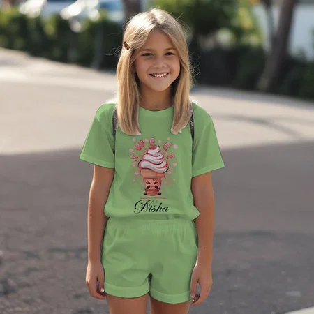 Sweet Ice Cream Customized Cotton Co-ord Set for Kids