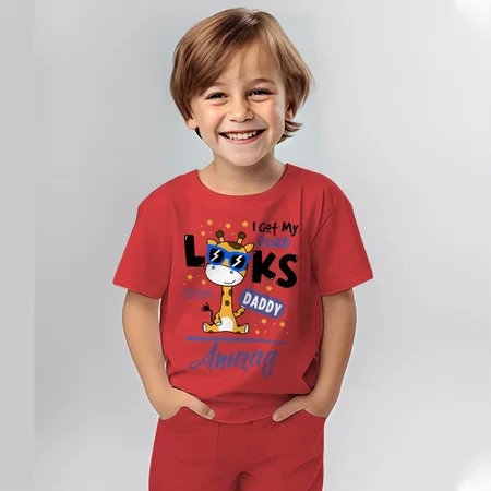 I Got My Good Looks From Daddy Customized Cotton Co-ord Set for Kids