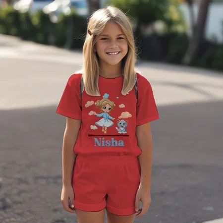 Cute Girl Dancing Customized Cotton Co-ord Set for Kids